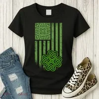 St Patrick's Day Celtic Shamrock US American Flag Women's T-Shirt thumb 3