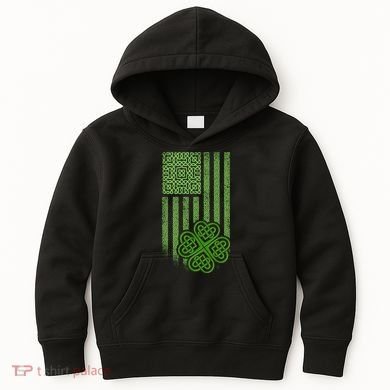 St Patrick's Day Celtic Shamrock US American Flag Kids Hoodie
