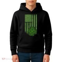 St Patrick's Day Celtic Shamrock US American Flag Kids Hoodie thumb 4