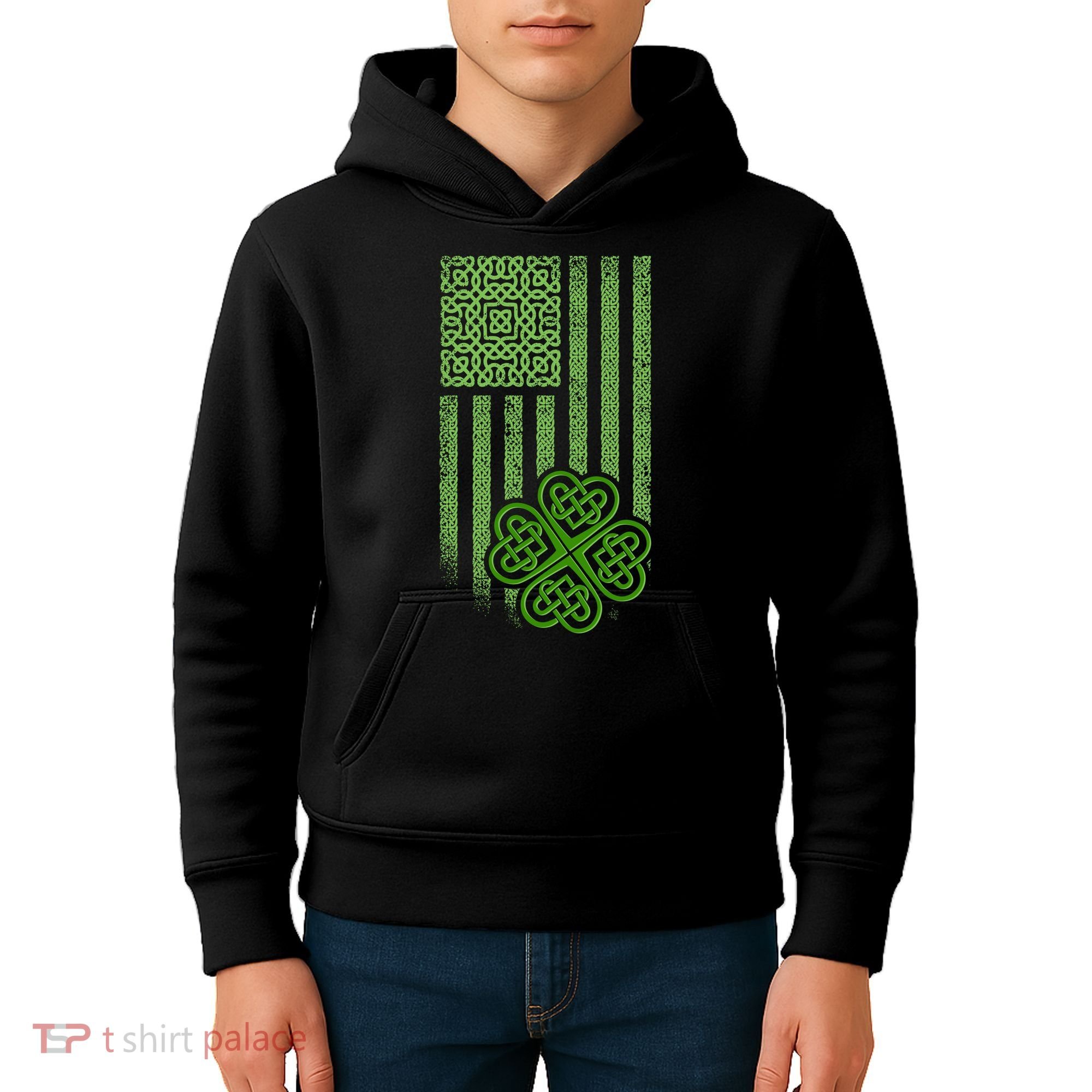 St Patrick's Day Celtic Shamrock US American Flag Kids Hoodie