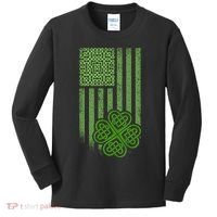 St Patrick's Day Celtic Shamrock US American Flag Kids Long Sleeve Shirt thumb 0