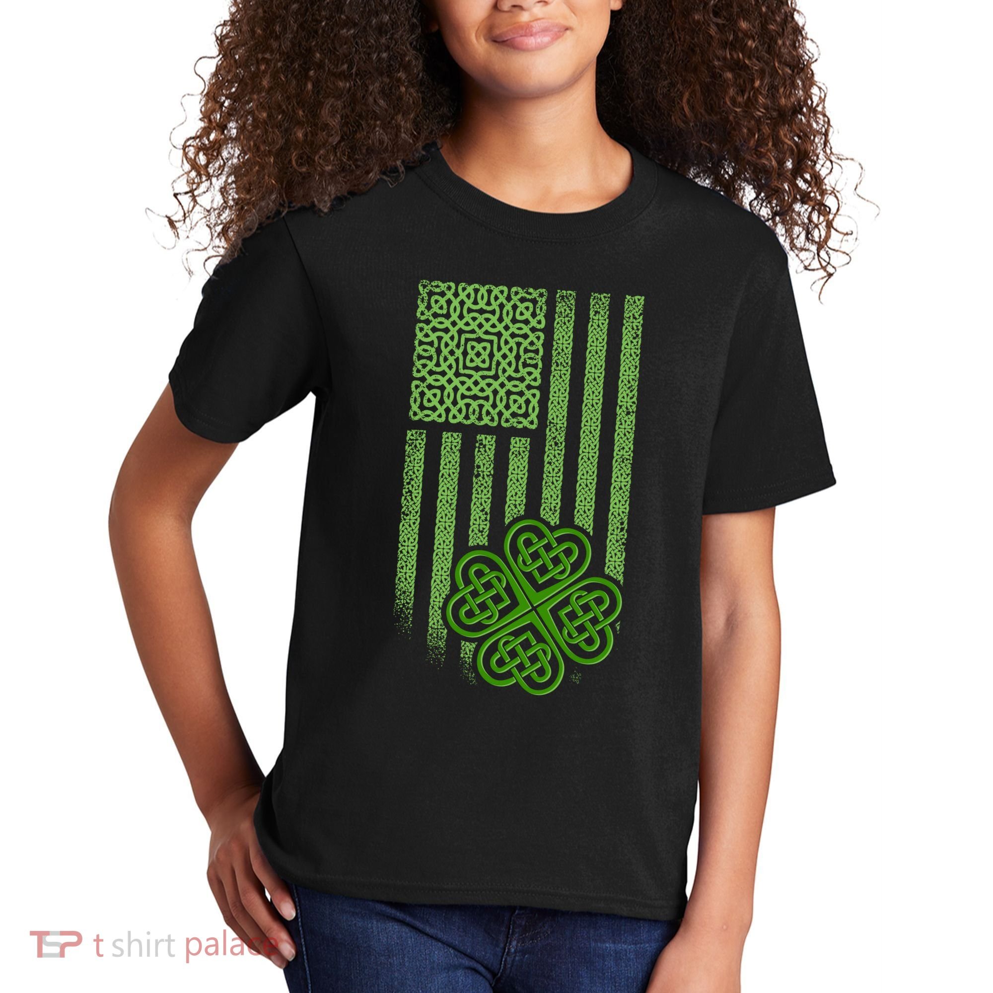St Patrick's Day Celtic Shamrock US American Flag Kids T-Shirt