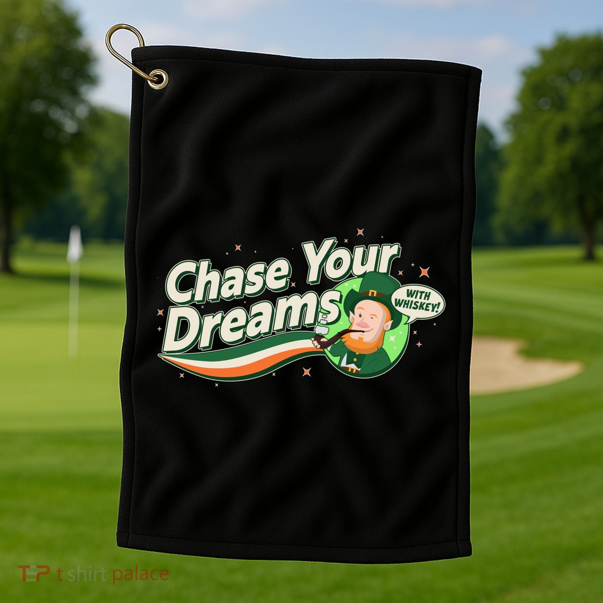 St Patrick's Day Chase Your Dreams With Whiskey Golf Towel