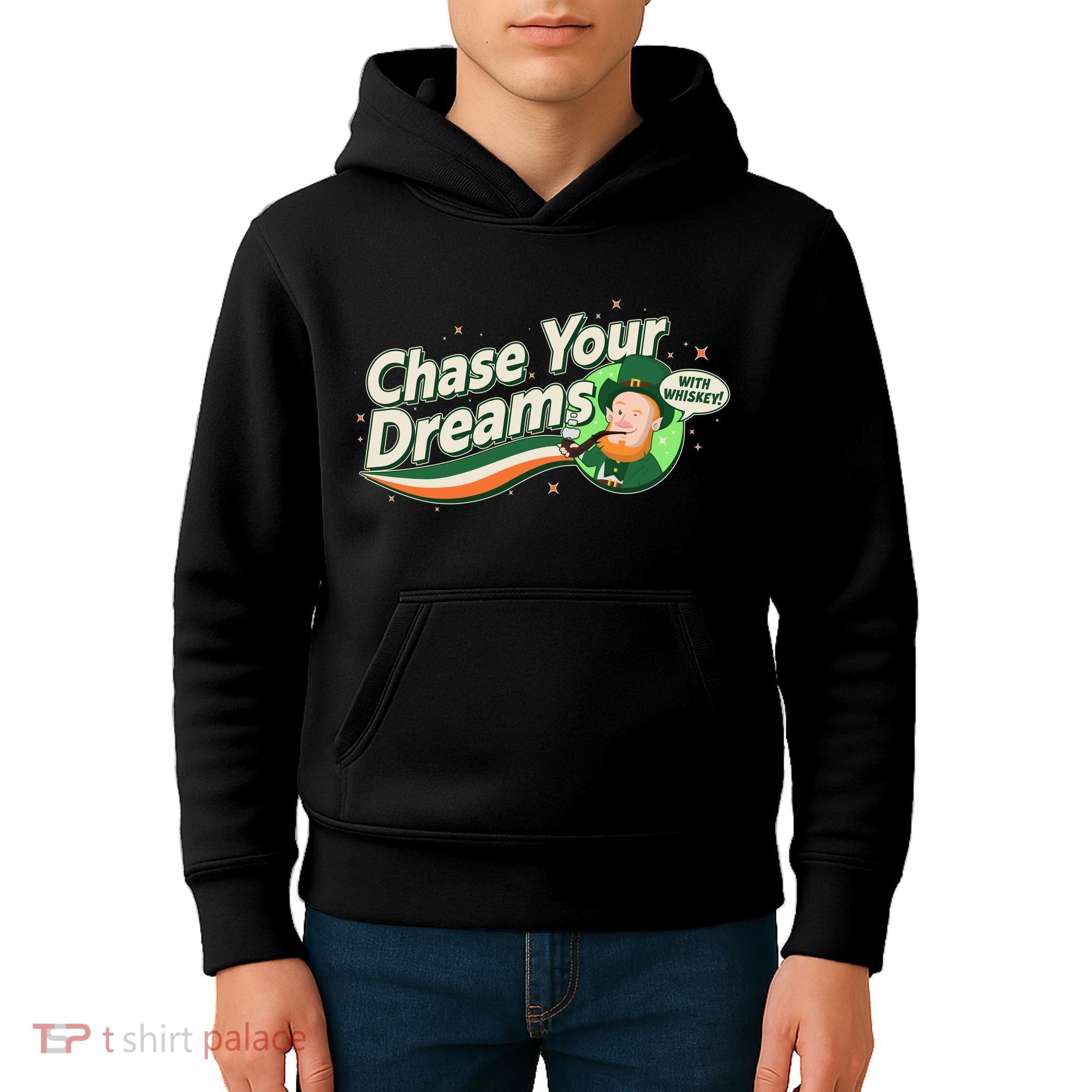 St Patrick's Day Chase Your Dreams With Whiskey Kids Hoodie