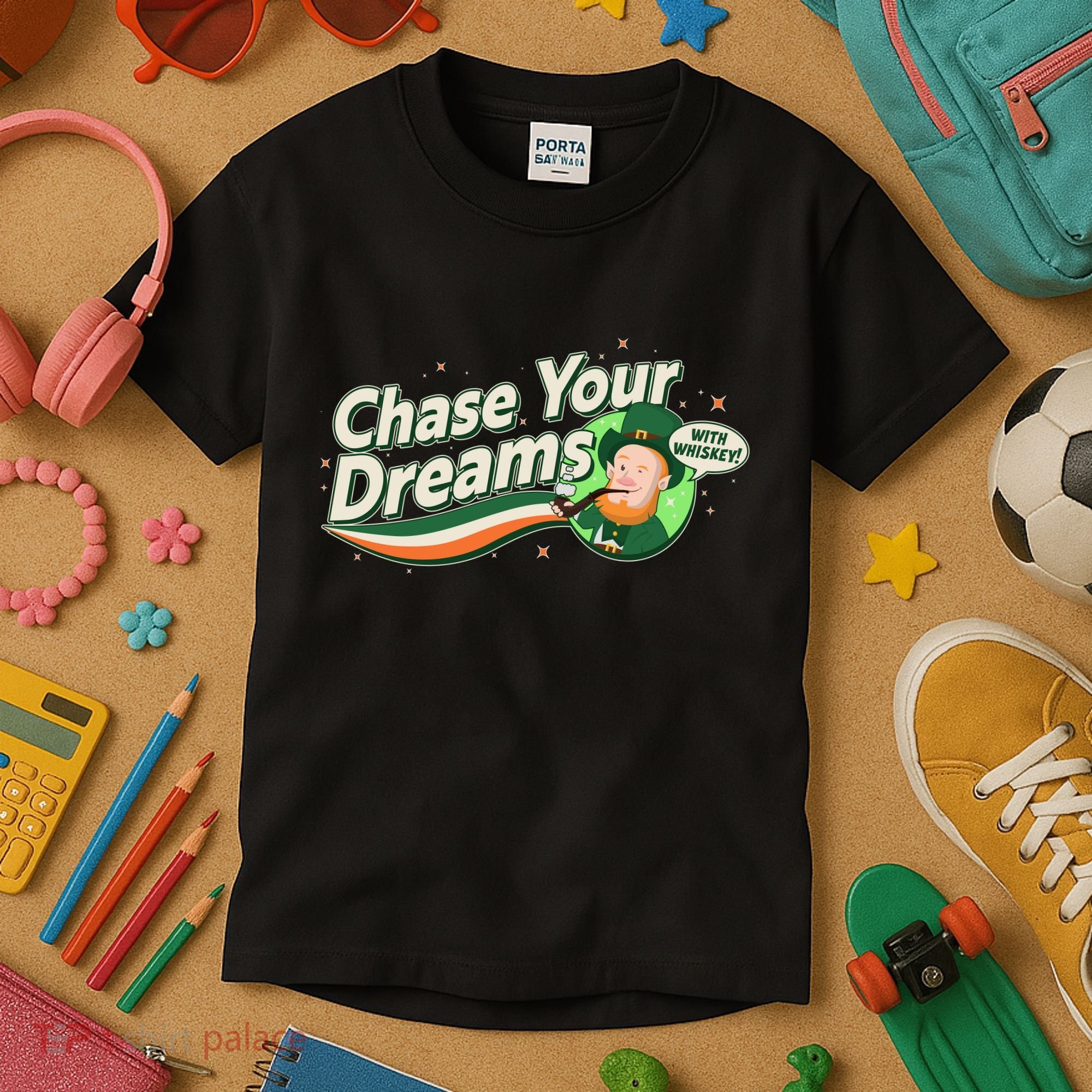 St Patrick's Day Chase Your Dreams With Whiskey Kids T-Shirt