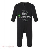 St Patrick's Day Coffee Teach Shenanigans Repeat Infant Fleece One Piece thumb 0