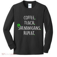 St Patrick's Day Coffee Teach Shenanigans Repeat Kids Long Sleeve Shirt thumb 0