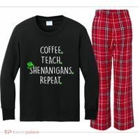 St Patrick's Day Coffee Teach Shenanigans Repeat Kids Long Sleeve Plaid Pajama Set thumb 0