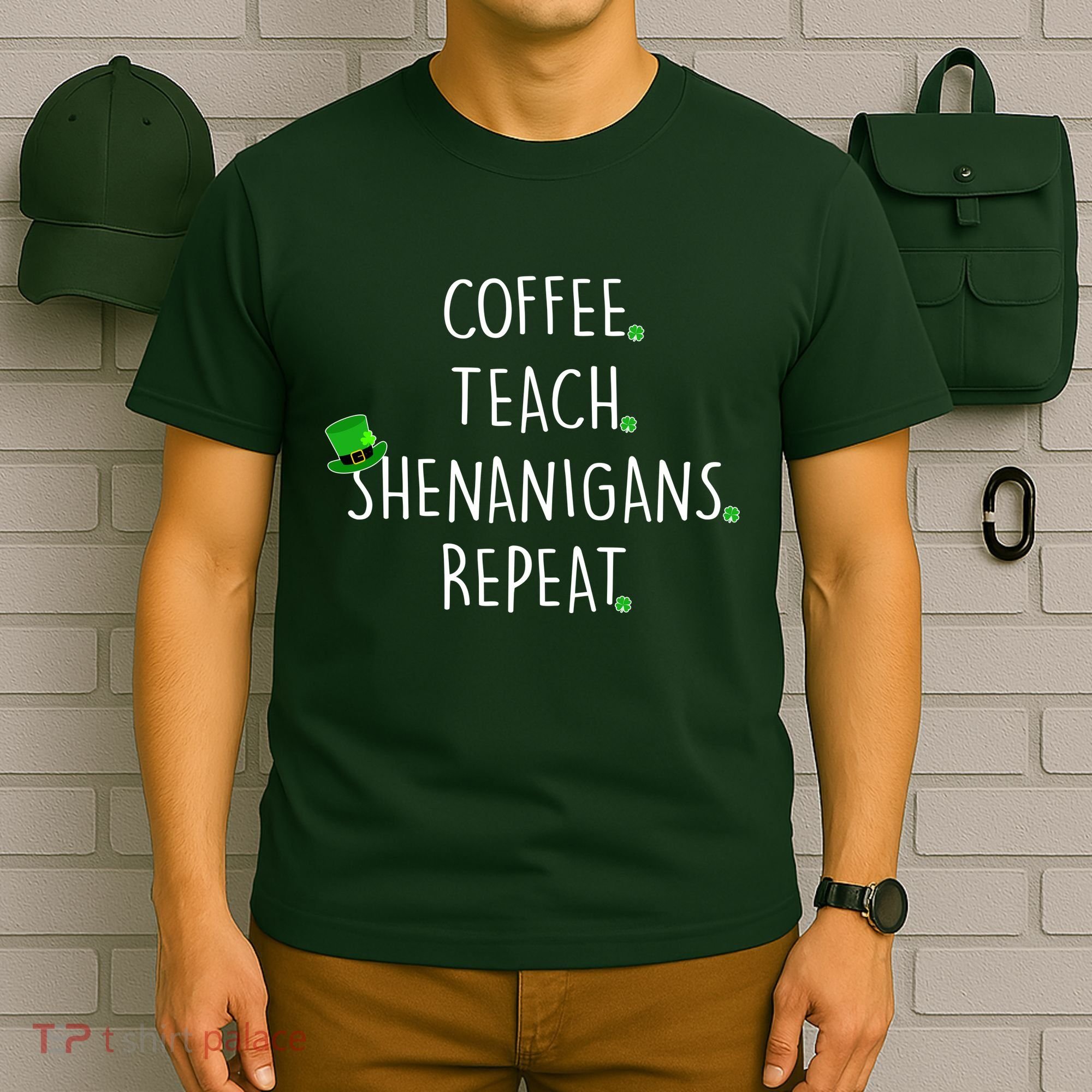 St Patrick's Day Coffee Teach Shenanigans Repeat T-Shirt