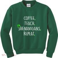 St Patrick's Day Coffee Teach Shenanigans Repeat Kids Sweatshirt thumb 0