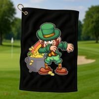 St Patricks Day Dabbing Leprechaun Pot Of Gold Golf Towel thumb 1