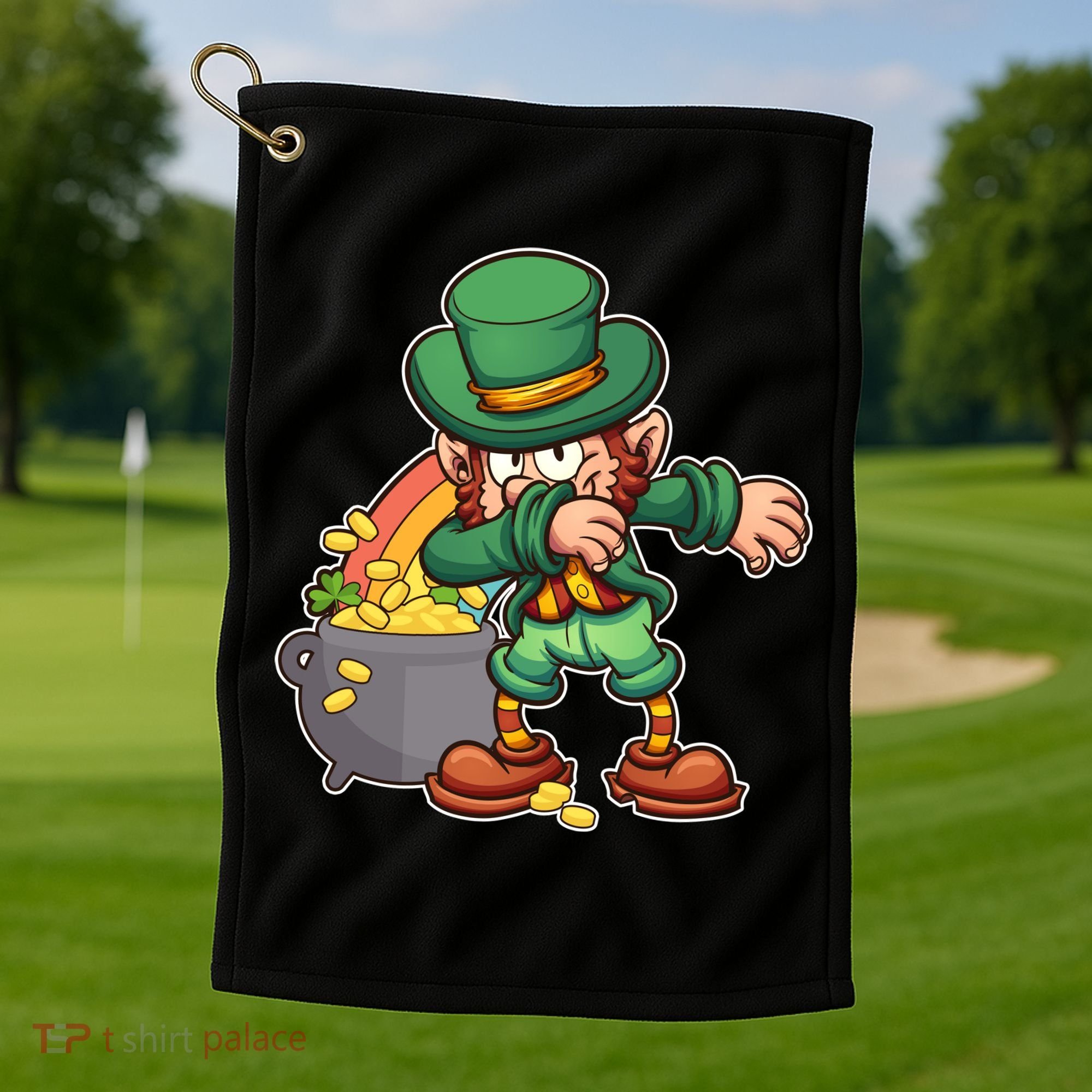 St Patricks Day Dabbing Leprechaun Pot Of Gold Golf Towel