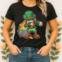 St Patricks Day Dabbing Leprechaun Pot Of Gold Women's T-Shirt thumb 2
