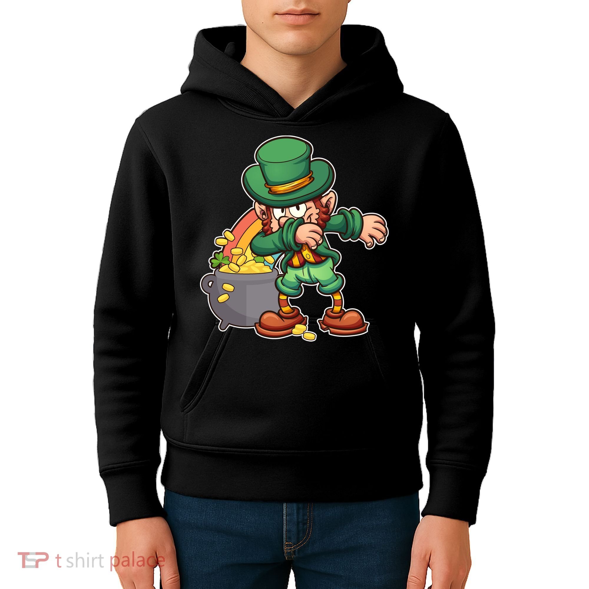 St Patricks Day Dabbing Leprechaun Pot Of Gold Kids Hoodie