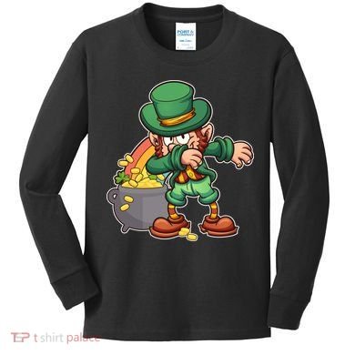 St Patricks Day Dabbing Leprechaun Pot Of Gold Kids Long Sleeve Shirt
