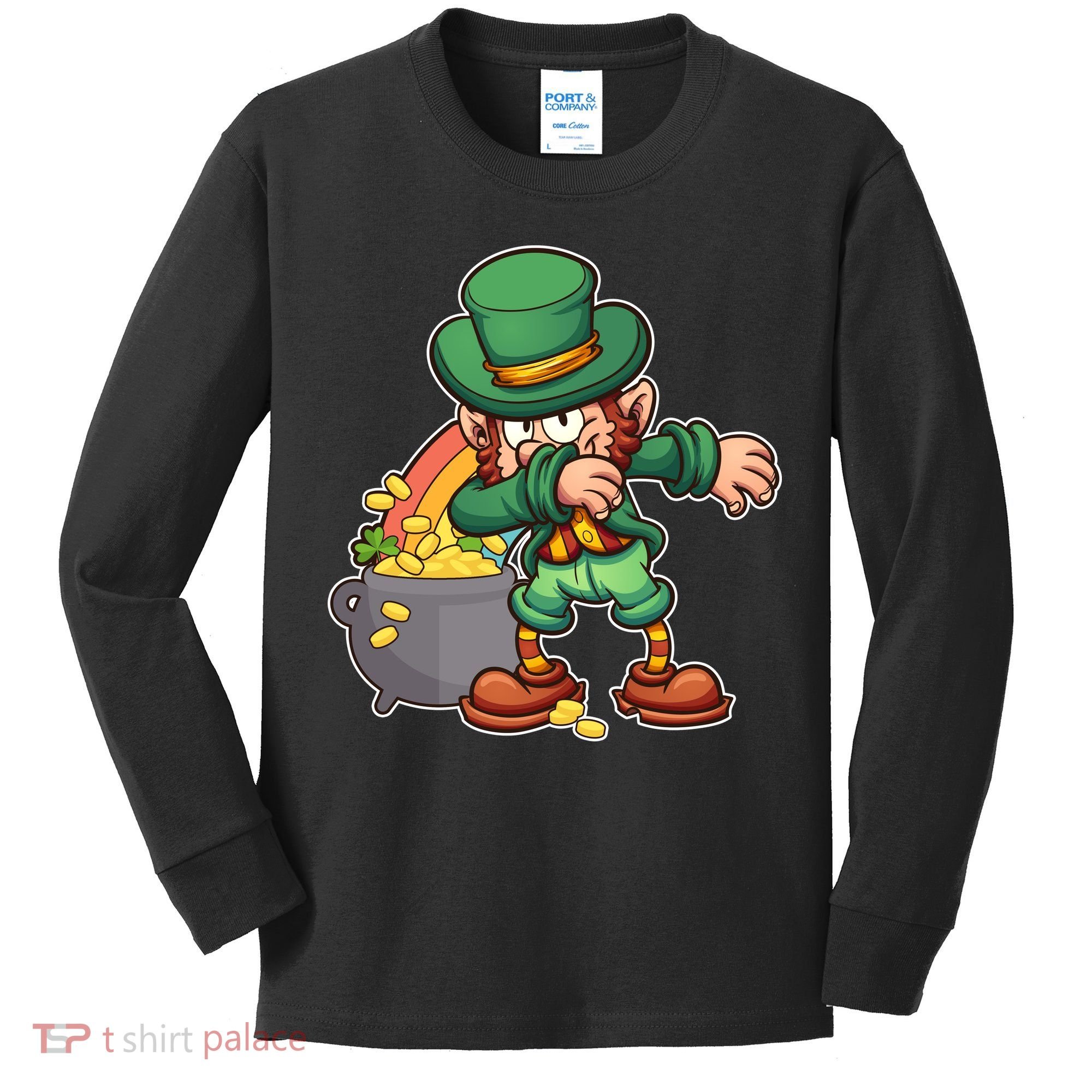 St Patricks Day Dabbing Leprechaun Pot Of Gold Kids Long Sleeve Shirt