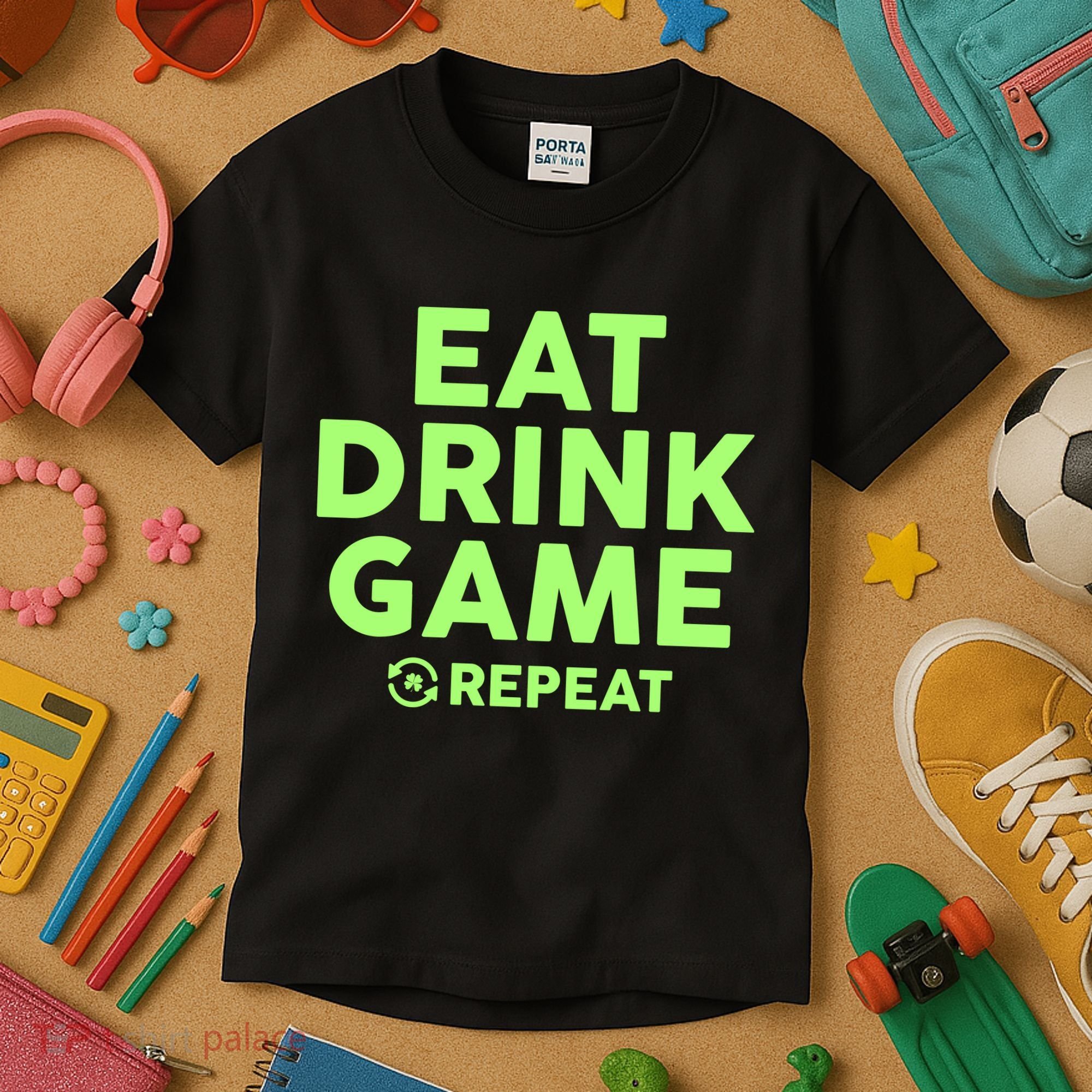 St Patrick's Day Eat Drink Game Repeat Kids T-Shirt