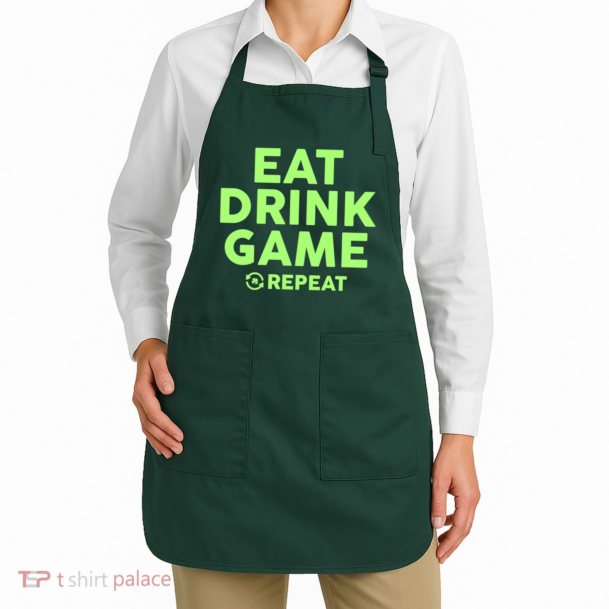 St Patrick's Day Eat Drink Game Repeat Apron