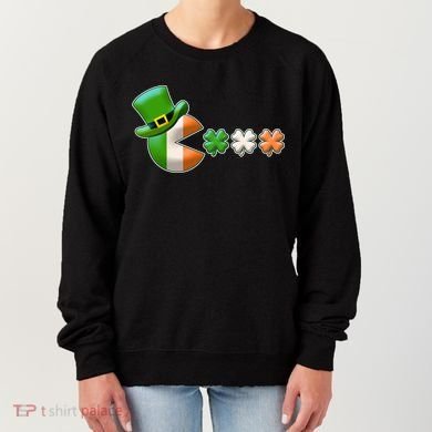 St Patrick's Day Irish Flag Pac Man Shamrocks Women's Sweatshirt