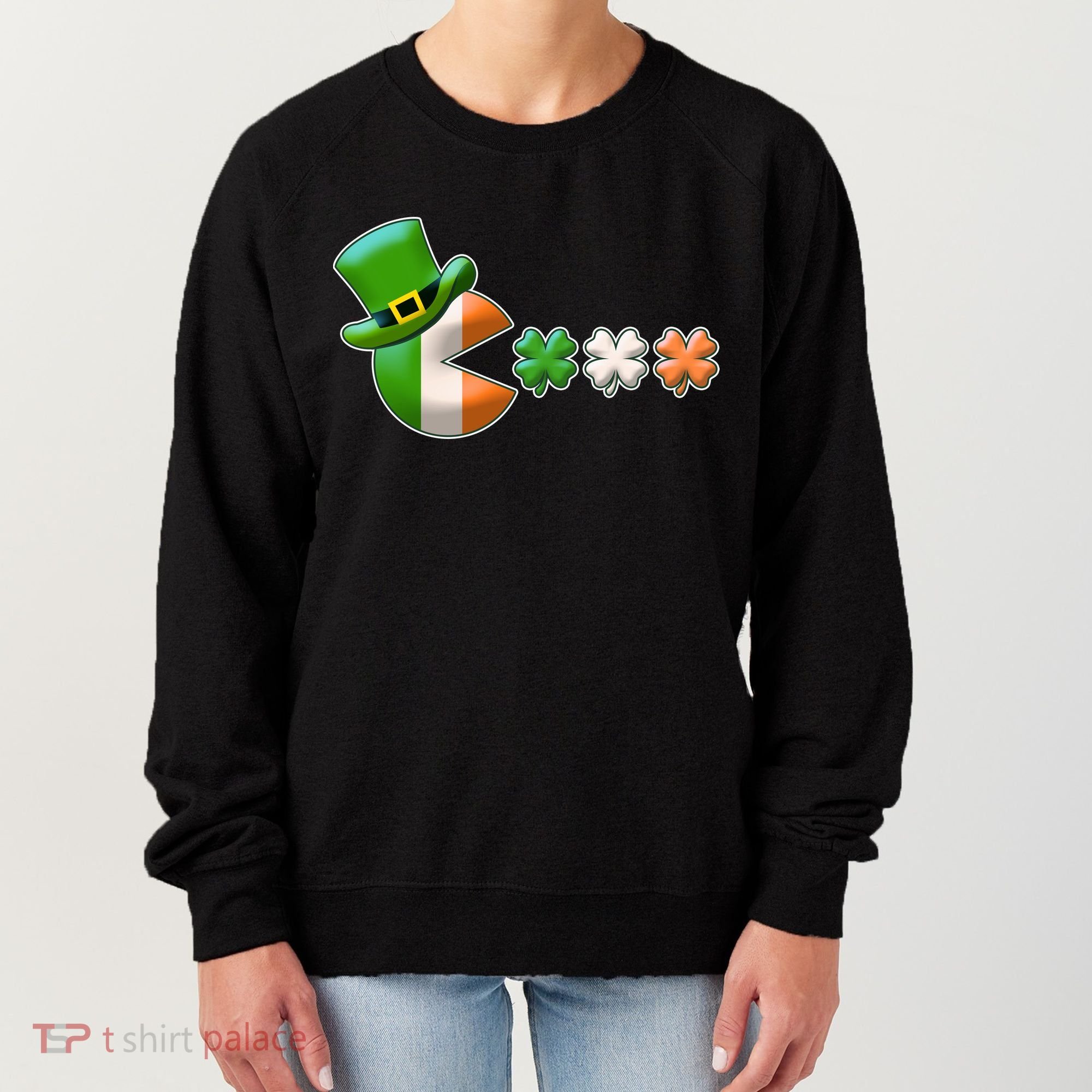 St Patrick's Day Irish Flag Pac Man Shamrocks Women's Sweatshirt