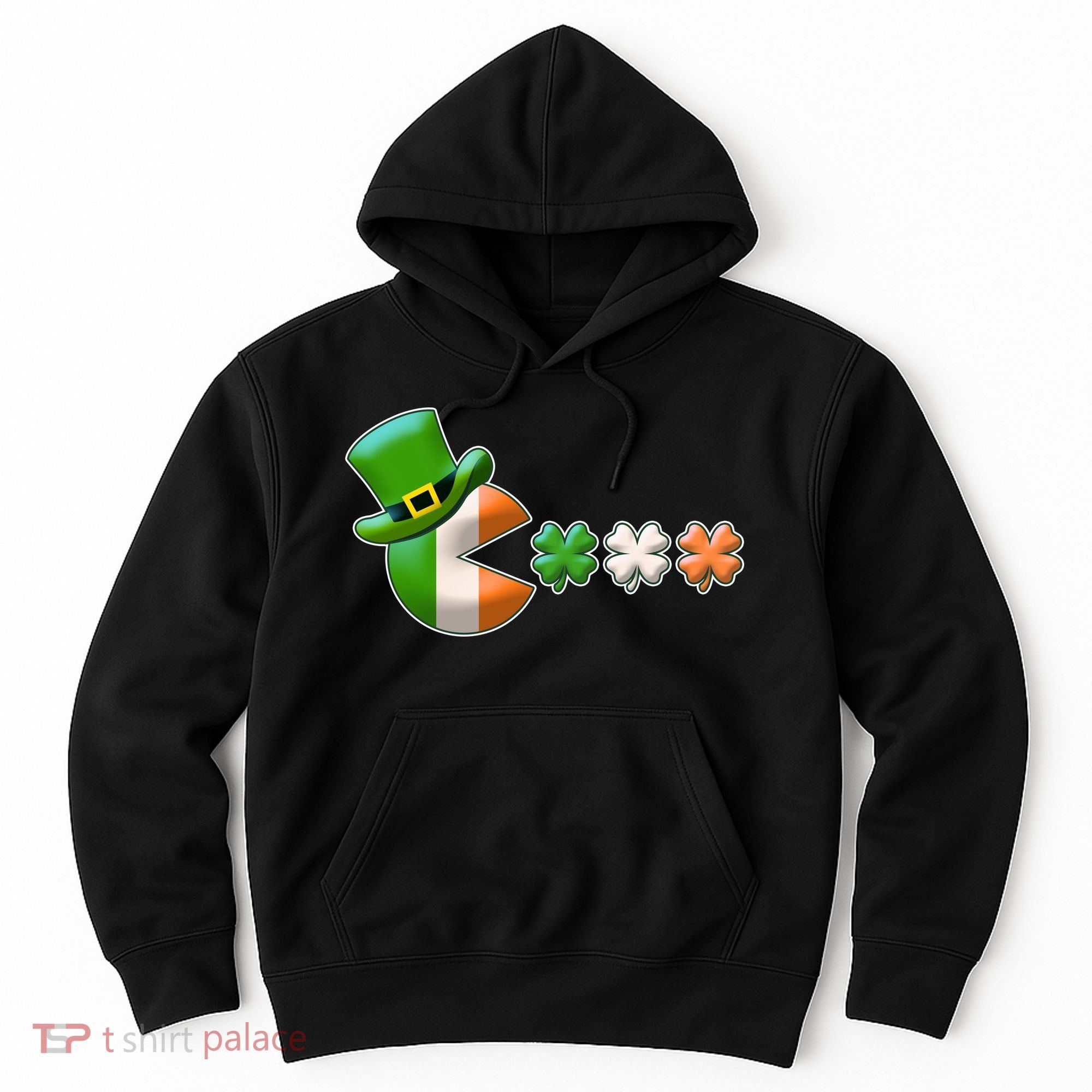 St Patrick's Day Irish Flag Pac Man Shamrocks Hoodie