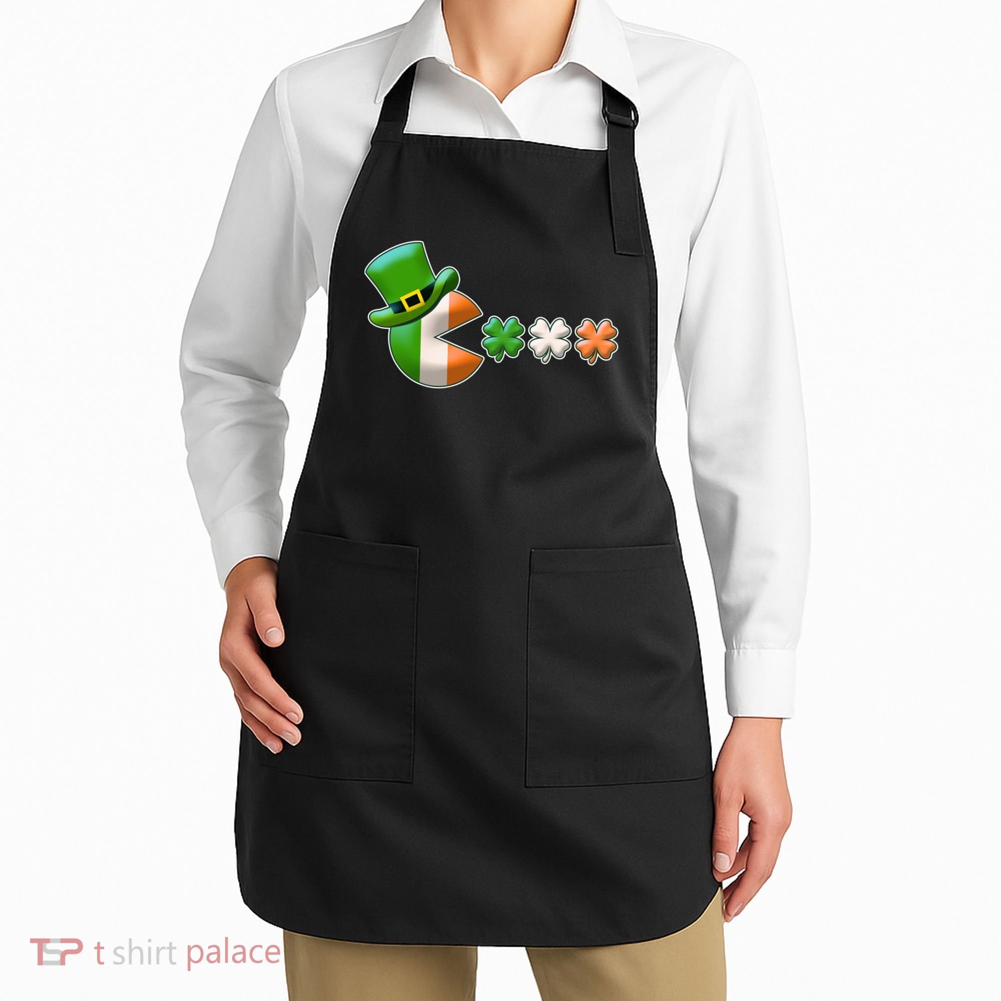 St Patrick's Day Irish Flag Pac Man Shamrocks Apron