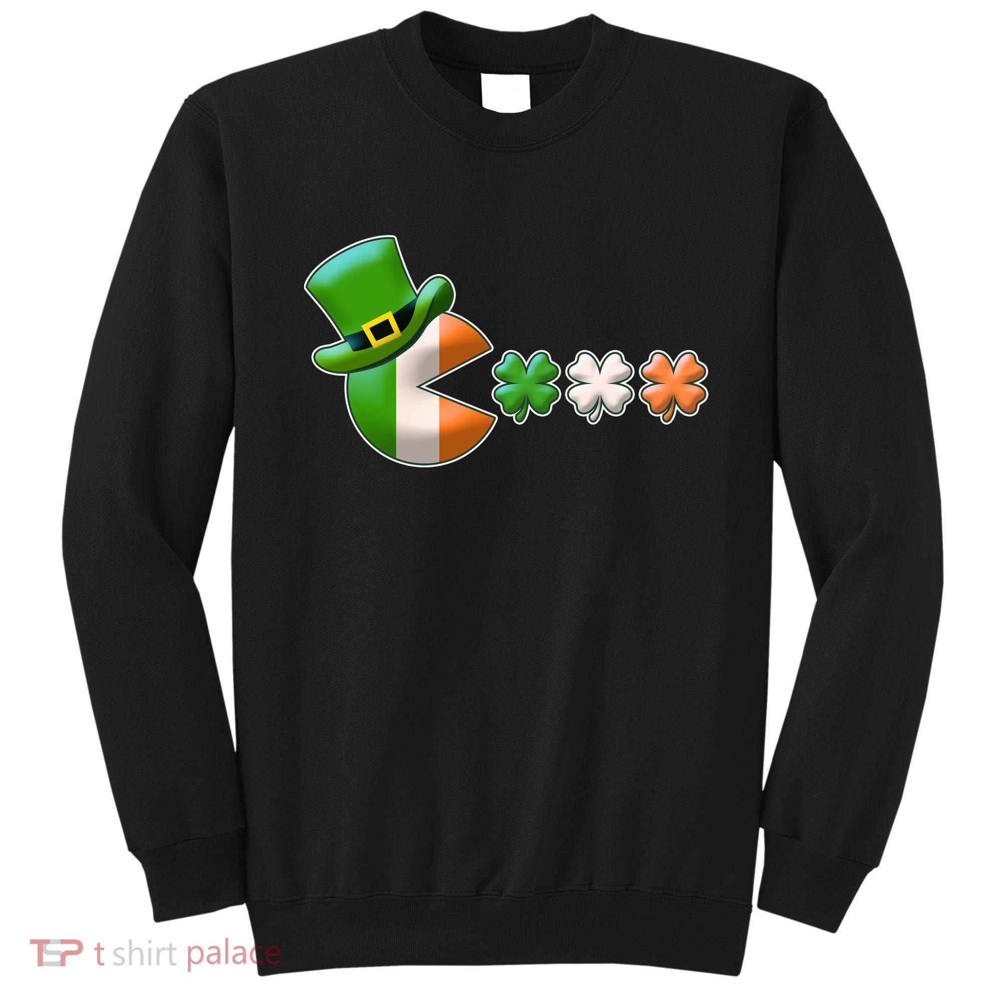 St Patrick's Day Irish Flag Pac Man Shamrocks Sweatshirt