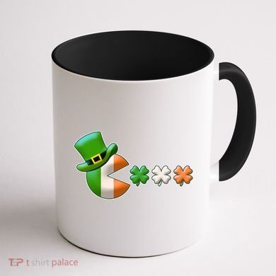 St Patrick's Day Irish Flag Pac Man Shamrocks Coffee Mug back