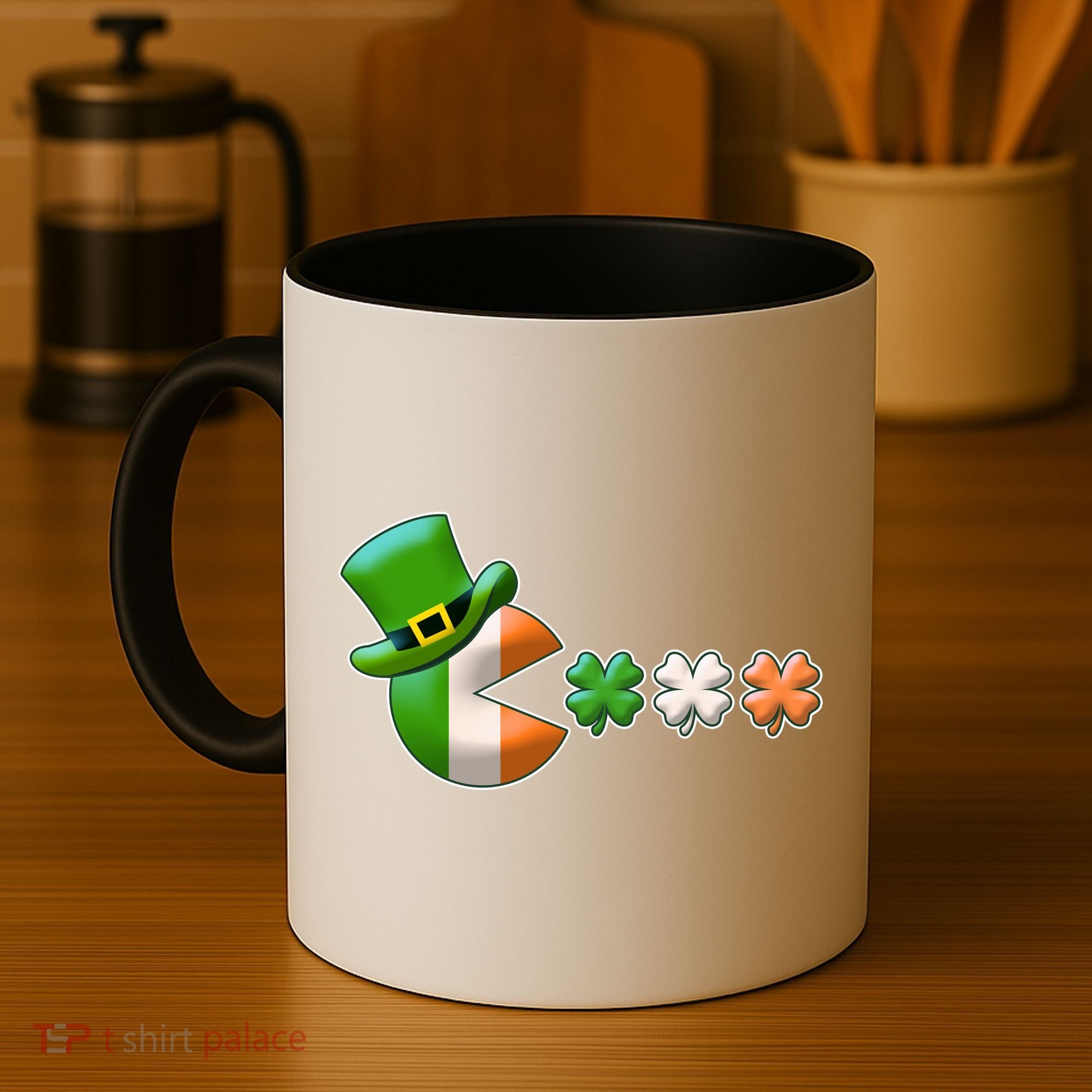St Patrick's Day Irish Flag Pac Man Shamrocks Coffee Mug
