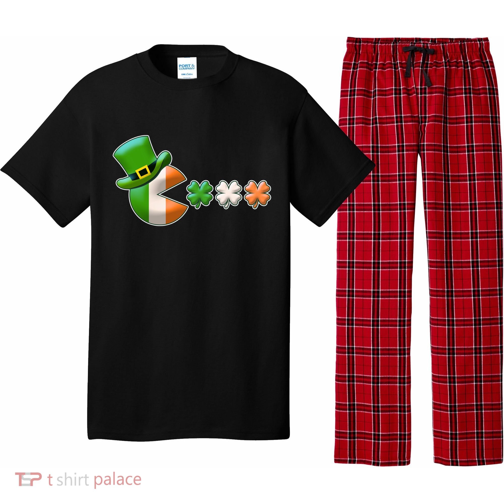 St Patrick's Day Irish Flag Pac Man Shamrocks Pajama Set
