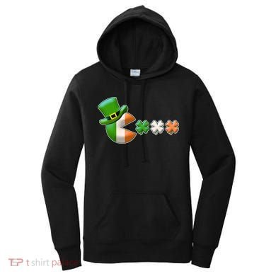 St Patrick's Day Irish Flag Pac Man Shamrocks Women's Hoodie
