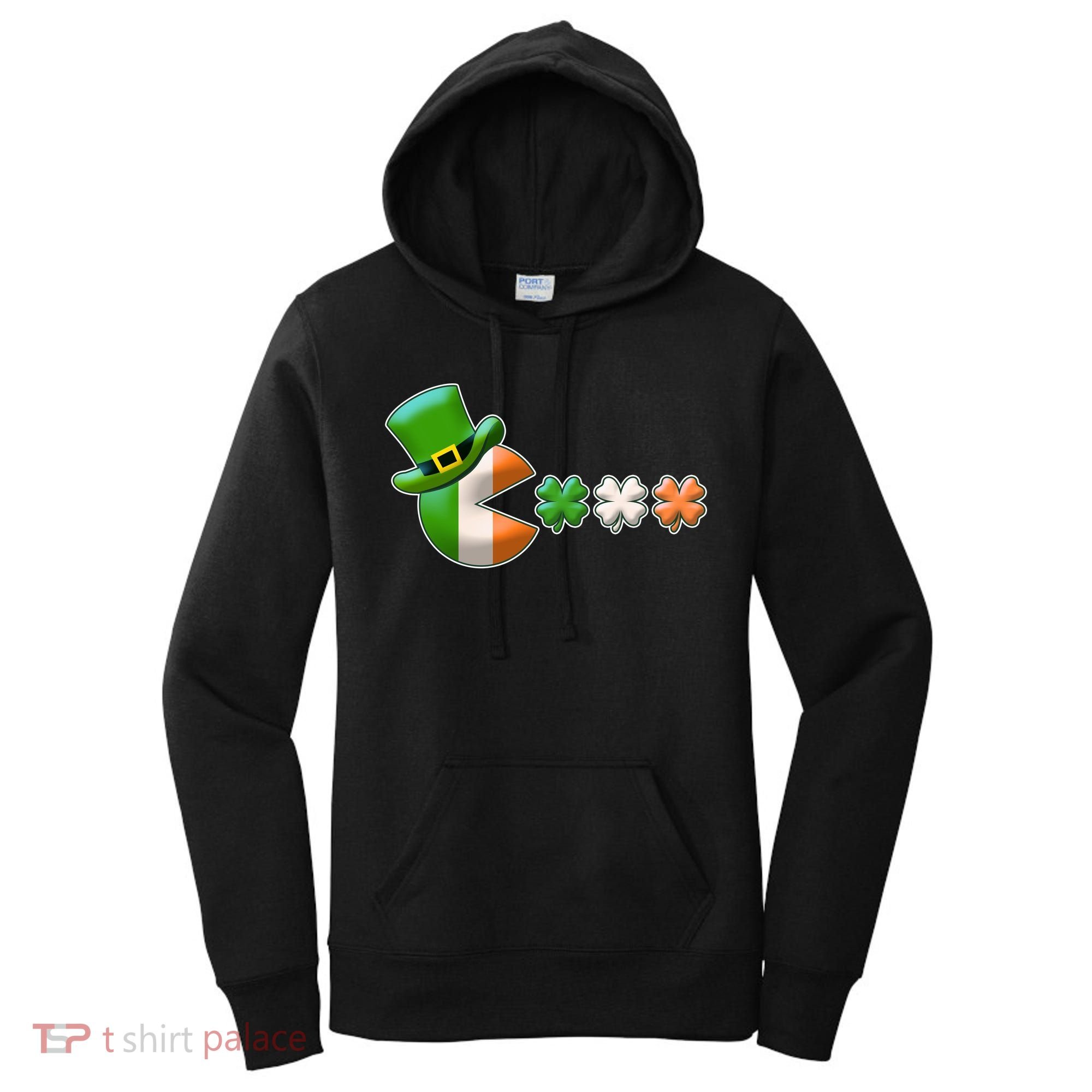 St Patrick's Day Irish Flag Pac Man Shamrocks Women's Hoodie