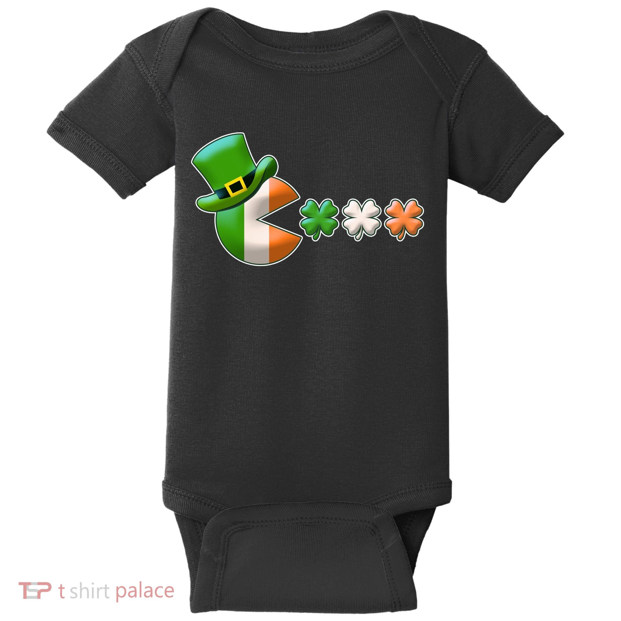 St Patrick's Day Irish Flag Pac Man Shamrocks Baby Bodysuit