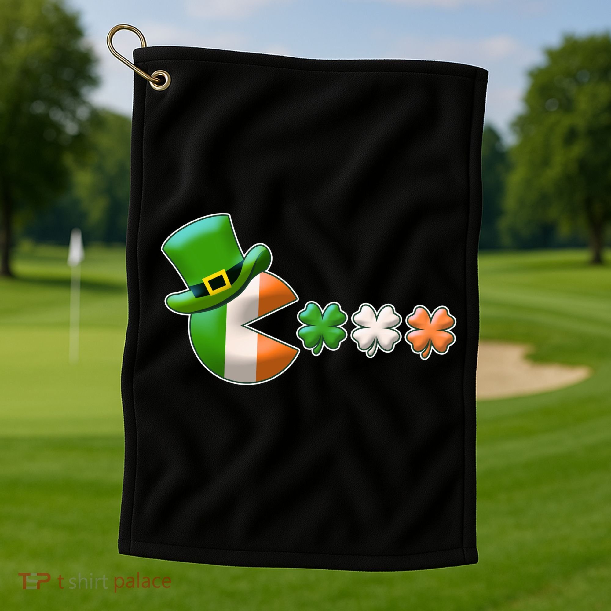 St Patrick's Day Irish Flag Pac Man Shamrocks Golf Towel