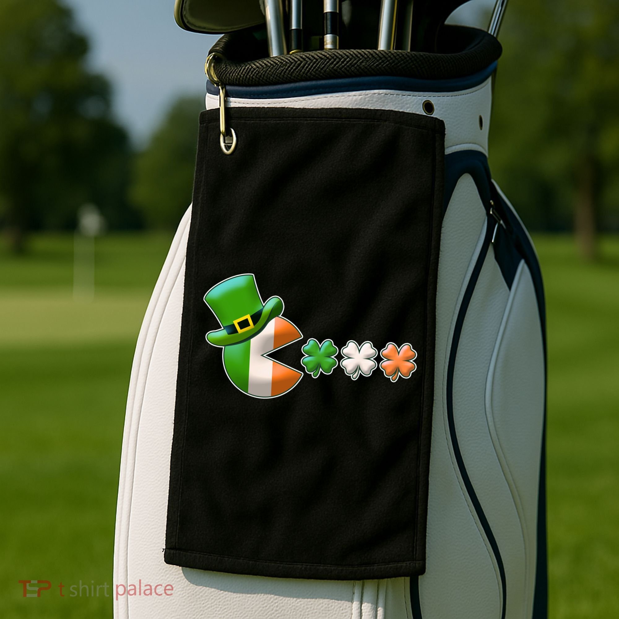 St Patrick's Day Irish Flag Pac Man Shamrocks Golf Towel