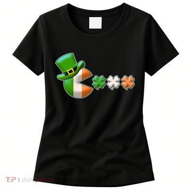 St Patrick's Day Irish Flag Pac Man Shamrocks Women's T-Shirt