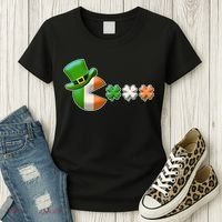 St Patrick's Day Irish Flag Pac Man Shamrocks Women's T-Shirt thumb 3