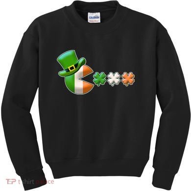 St Patrick's Day Irish Flag Pac Man Shamrocks Kids Sweatshirt