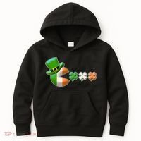 St Patrick's Day Irish Flag Pac Man Shamrocks Kids Hoodie thumb 0