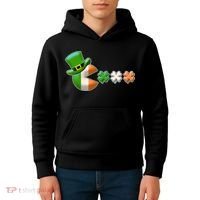 St Patrick's Day Irish Flag Pac Man Shamrocks Kids Hoodie thumb 4