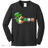 St Patrick's Day Irish Flag Pac Man Shamrocks Kids Long Sleeve Shirt thumb 0