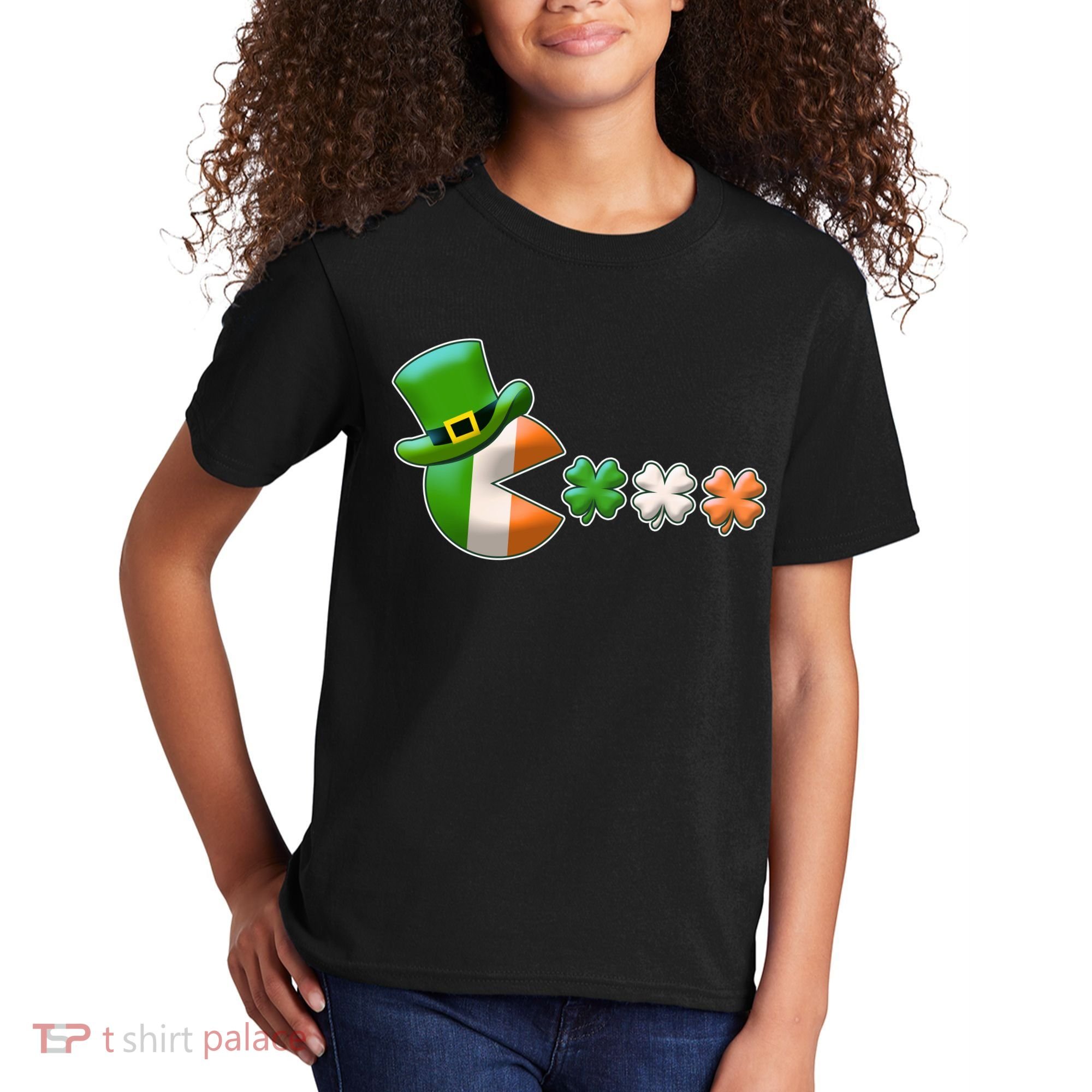 St Patrick's Day Irish Flag Pac Man Shamrocks Kids T-Shirt
