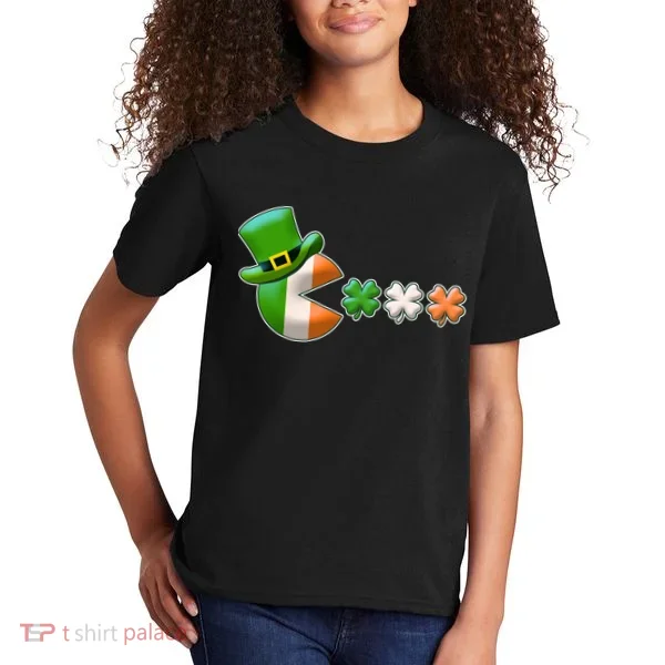 St Patrick's Day Irish Flag Pac Man Shamrocks Kids T-Shirt