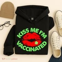 St Patrick's Day Kiss Me I'm Vaccinated Lipstick Shamrock Hoodie thumb 4