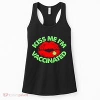 St Patrick's Day Kiss Me I'm Vaccinated Lipstick Shamrock Women's Tank Top thumb 0