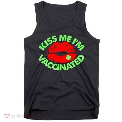 St Patrick's Day Kiss Me I'm Vaccinated Lipstick Shamrock Tank Top