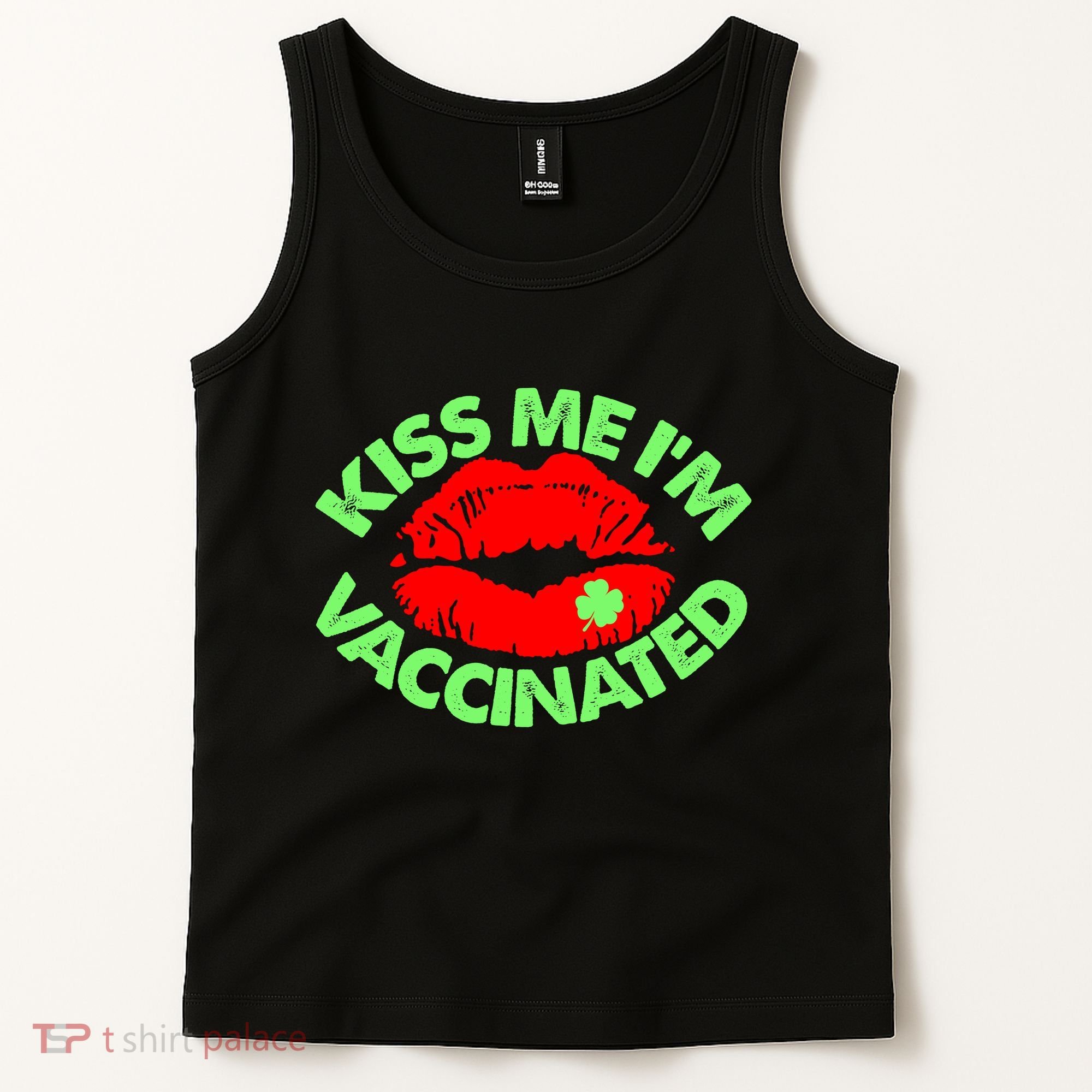 St Patrick's Day Kiss Me I'm Vaccinated Lipstick Shamrock Tank Top