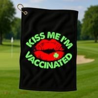St Patrick's Day Kiss Me I'm Vaccinated Lipstick Shamrock Golf Towel thumb 1
