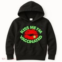 St Patrick's Day Kiss Me I'm Vaccinated Lipstick Shamrock Kids Hoodie thumb 0