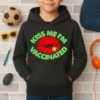 St Patrick's Day Kiss Me I'm Vaccinated Lipstick Shamrock Kids Hoodie thumb 2